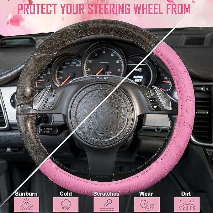CAR PASS Line Rider Microfiber Leather Sporty 14.5-15 inch Car Steering Wheel Cover Universal Fits for 95% Cars Sedans SUV Tr