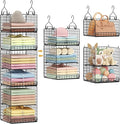 6 Tier Hanging Closet Organizers and Storage Stackable Hanging Closet Shelves with 4 Hooks 2 Adjustable Dividers, Wire Storag
