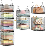 6 Tier Hanging Closet Organizers and Storage Stackable Hanging Closet Shelves with 4 Hooks 2 Adjustable Dividers, Wire Storag