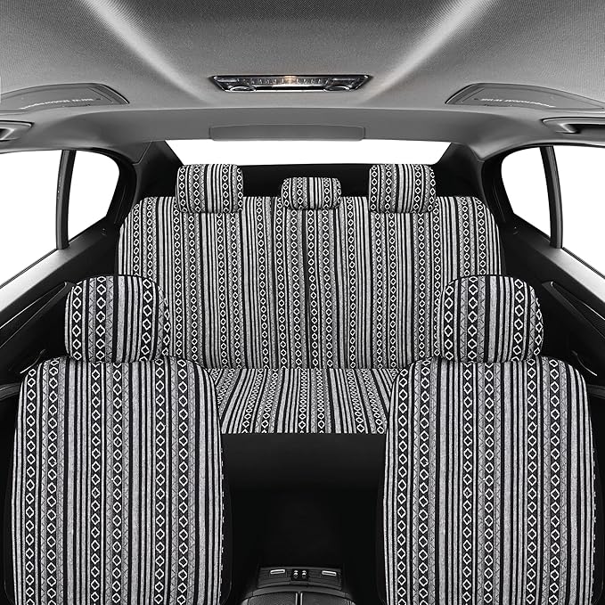 Pariitadin Baja Saddle Blanket Car Seat Covers Full Set with Seat Belt Pads, Washable Breathable Striped Woven Cloth Seat Cov