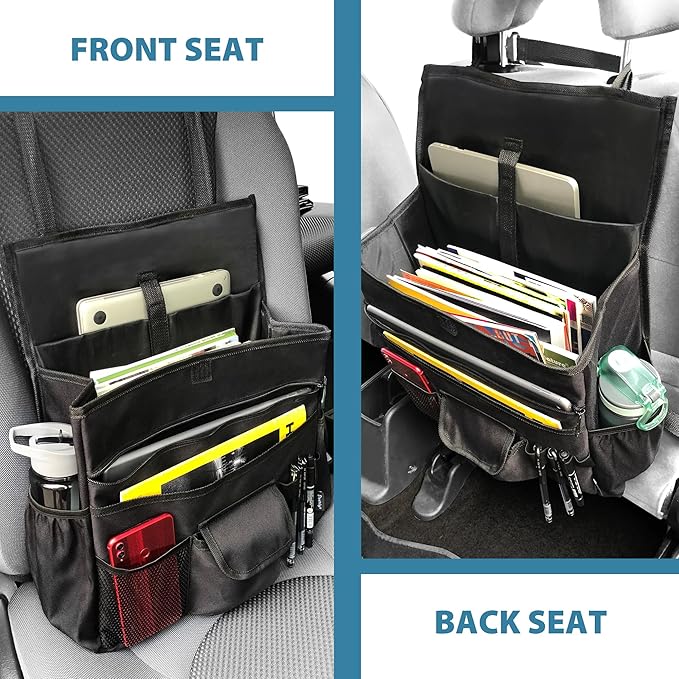 Elantrip Car Front Seat Organizer, Back Seat Storage with Adjustable Straps Truck Seat Organizers for Delivery Drive, Office File, Passenger Seat