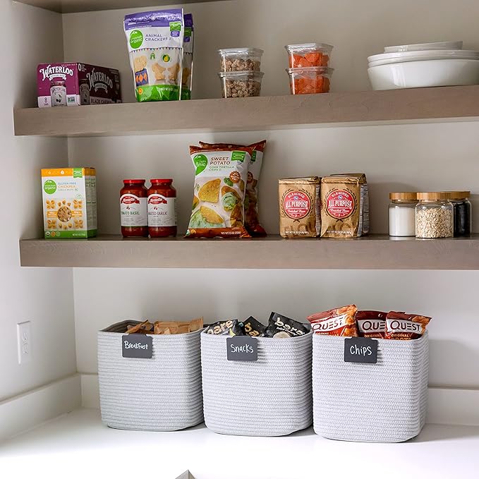 NaturalCozy Storage Cubes 11 Inch Cotton Rope Woven Baskets for Organizing, 3-Pack | Cube Storage Bin | Square Storage Basket