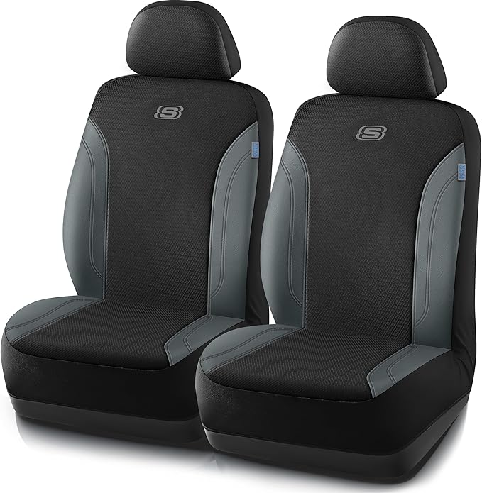 Skechers Car Seat Covers, Work Leather Seat Covers 5-Times Stronger Built-in Webbing, Oxford Fabric Front Seat Covers, Airbag
