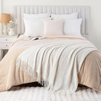 BATTILO HOME Cream Throw Blanket for Couch, Bedroom Decor Boho Throw Blanket, Decorative White Blanket Throw for Sofa Living 