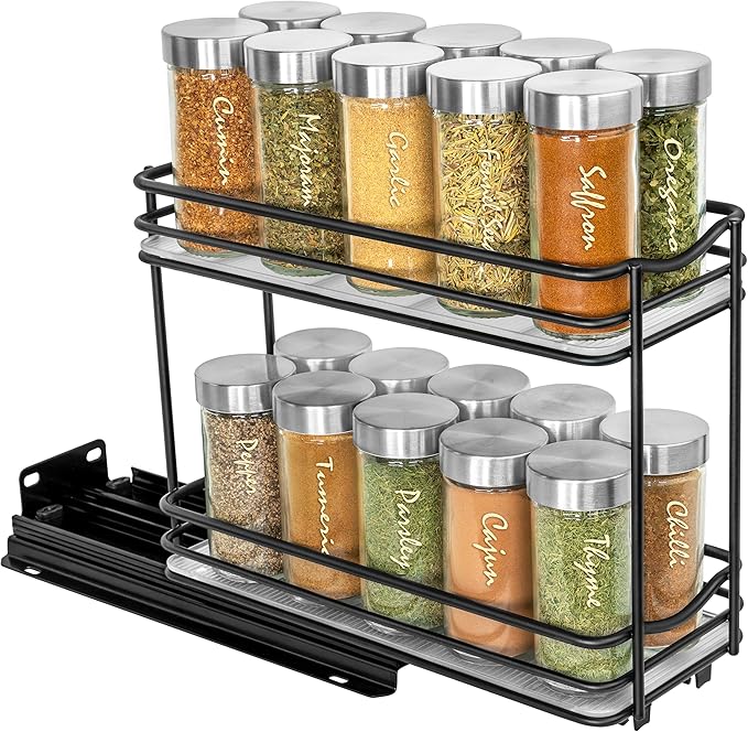 LYNK PROFESSIONAL® Pull Out Spice Organization for Cabinets - 4-3/8 inch Wide – Spice Rack for Inside Cabinets, Slide Out Spi