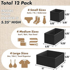 SIMPLE HOUSEWARE Foldable Drawer Organizer for Clothes/Underwear/Panty/Onesie Stocking Bin, Set of 12, Black