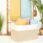 MINTWOOD Design 112L Extra Large Blanket Basket Holder Living Room, 25"x17"x16" Rectangle Rope Woven Storage Basket with Hand