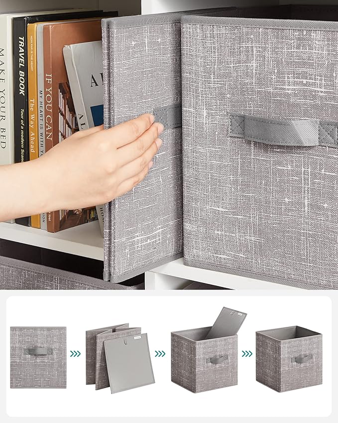 SONGMICS Storage Cubes, 11-Inch Non-Woven Fabric Bins with Double Handles, Set of 6, Closet Organizers for Shelves, Foldable,