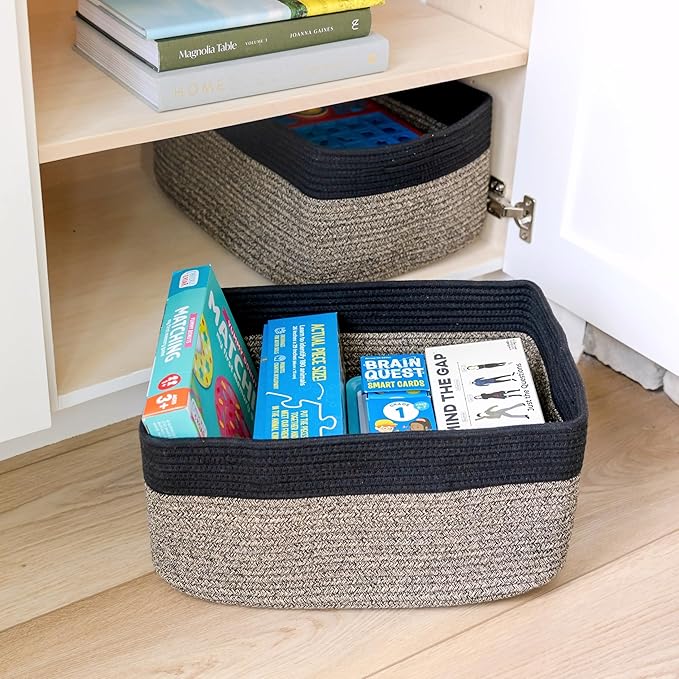 NaturalCozy Storage Baskets 16.8”x13”x7.6” Cotton Rope Woven Baskets for Organizing 3-Pack | Toy Storage Bins | Basket for Sh