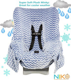 Niko Easy Wash Children's Car Seat Cover & Liner - Blue Chevron Minky - Great for Winter Weather - Universal FIT - Crash Test