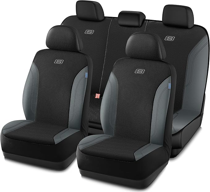 Skechers Car Seat Covers, Work Leather Seat Covers 5-Times Stronger Built-in Webbing, Oxford Fabric Seat Cover Full Sets, Air