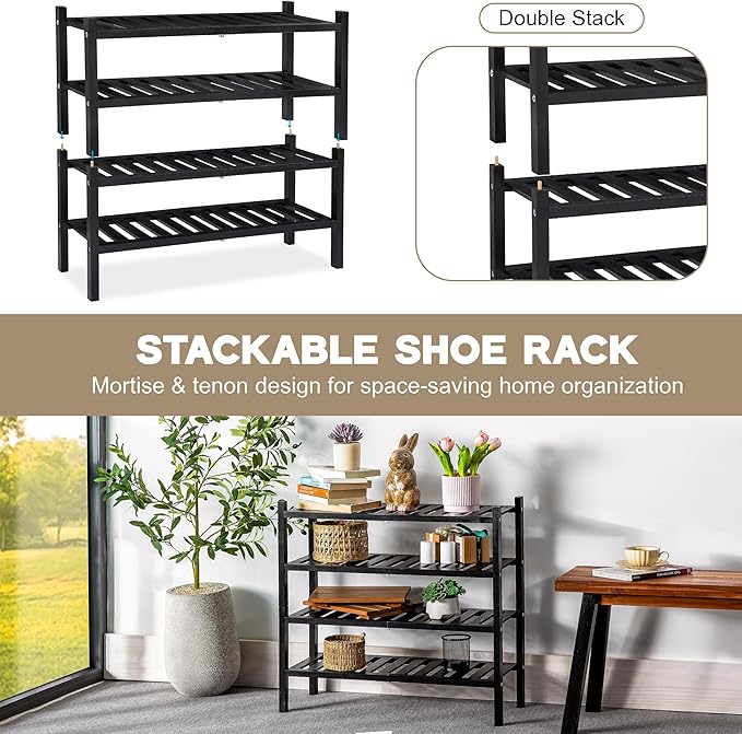 VICTORY RELAX 2-Tier Acacia Wood Shoe Rack - Stackable Entryway Organizer for Closet, Entryway, Easy Assembly, Indoor/Outdoor