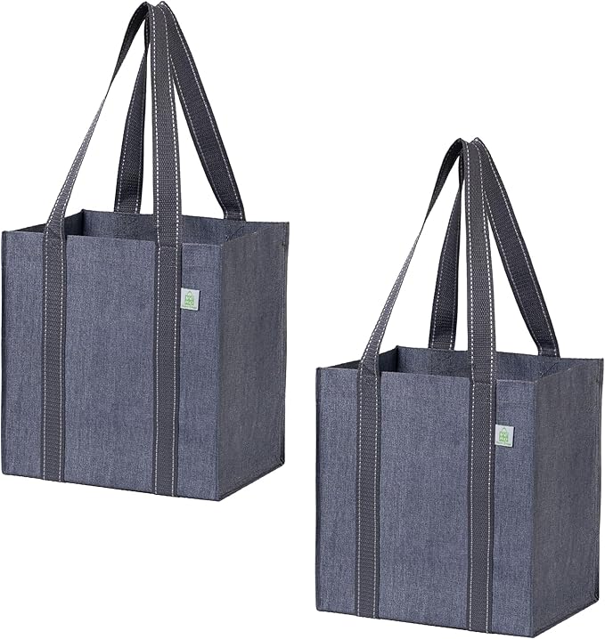 VENO 2-4 Pack Reusable Grocery shopping Bags, Medium Tote Bag w/Handle Hard Bottom, Heavy Duty, Foldable Carrier