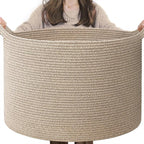INDRESSME XXXLarge Blanket Basket for Living Room 21.7" x 21.7" x 13.8"-Storage Basket with Handle for Organizing Toy Pillows