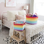 OrganiHaus Rainbow Blanket Basket for Classroom & Nursery, Extra Large Woven Laundry Basket w/Handles, Kids Toy Organizer & S