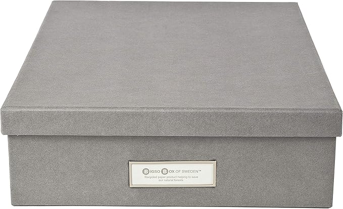 Bigso Oskar Fiberboard Label Frame Document Letter Box - File Organizer Box for Important Paperwork - Document Storage with a