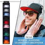 VAESIDA Hat Rack for Closet, 10 Shelf Hanging Hat Organizer for Baseball Caps Storage, Hat Holder Organizer for Hat Display, 