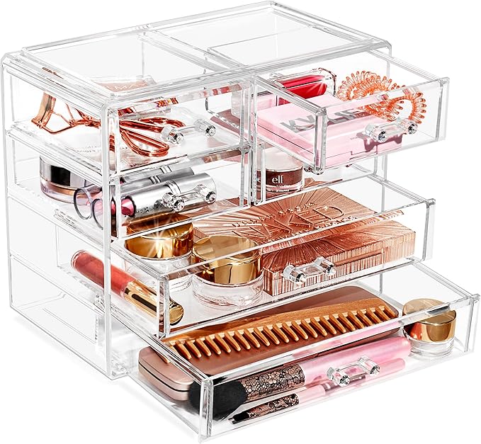 Sorbus Clear Makeup Organizer Display - Stylish Organization and Storage Case for Cosmetics, Jewelry & Hair Accessories - Spa