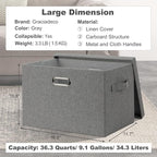Graciadeco Large 17" 36 Quart Collapsible Stackable Storage Bins with Lids, 3 Packs Grey Linen Fabric Closet Boxes with Lids,