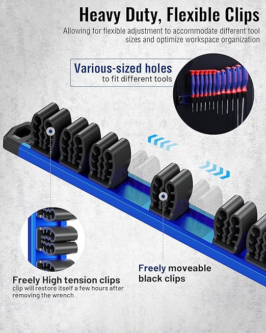 WORKPRO 3-Pack Magnetic Screwdriver Organizer and Wrench Organizer Set, Aluminum Rail Magnetic Tool Organizers, Tool Holder, 