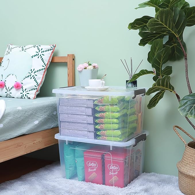Citylife 44.4 QT Plastic Storage Bins with Latching Lids Stackable Storage Containers for Organizing Large Clear Storage Box 