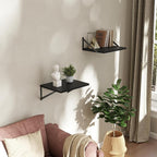 Deep Floating Shelves Wall Mounted, 16"x12" Black Wall Shelves with Brackets Set of 2 for Bedroom, Living Room, Bathroom, Kit