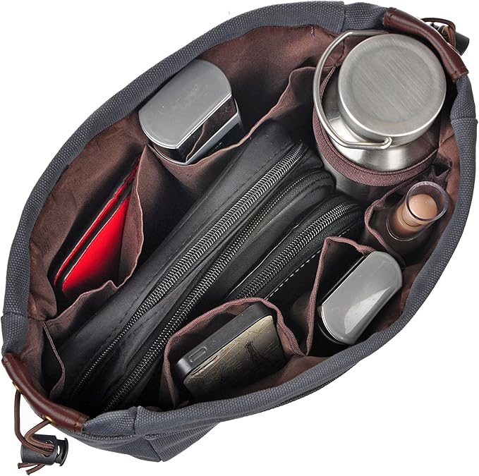 Vercord Canvas Handbag Organizers, Sturdy Purse Insert Organizer Bag in Bag, 10 Pockets Grey Small