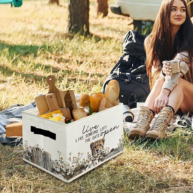Rustic Cheetah Storage Bins & Boxes with Handles, Farmhouse Leopard Foldable Basket for Organizing, Live Like Someone Left th