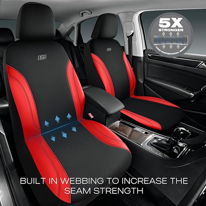 Skechers Car Seat Covers, Work Leather Seat Covers 5-Times Stronger Built-in Webbing, Oxford Fabric Seat Cover Full Sets, Air