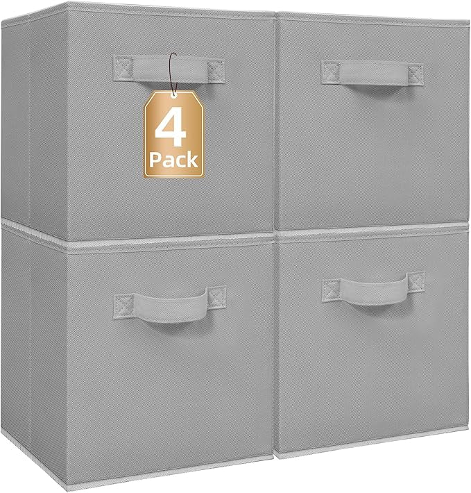 STORAGE MANIAC Storage Cubes, 11 Inch Collapsible Storage Bins with Handles, 4 Pack Fabric Foldable Bins for Organization, Du
