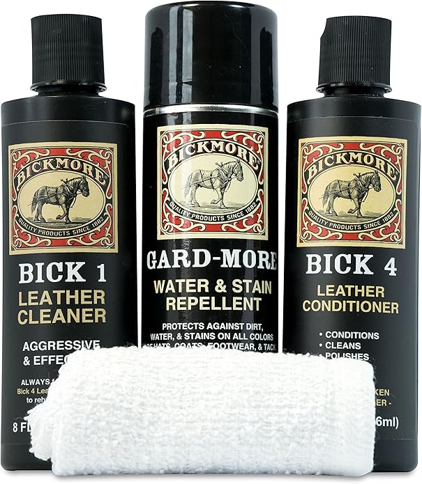 Leather Boot Care Kit - Bick 1 Cleaner, Bick 4 Conditioner, Gard-More Water Repellent Spray & Cloth - Made in USA - Shoe Care