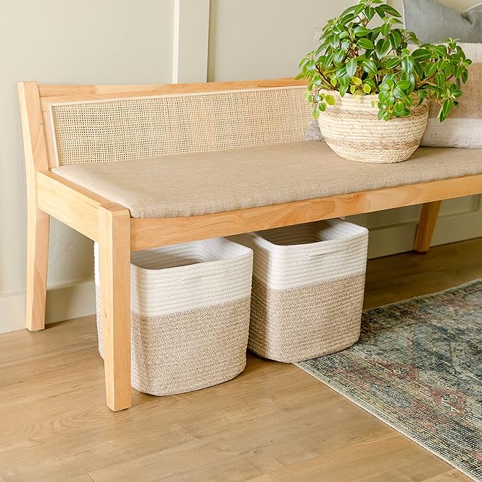 NaturalCozy Storage Cubes 11 Inch Cotton Rope Woven Baskets for Organizing, 3-Pack | Cube Bin Square Shelves Organizer, Class