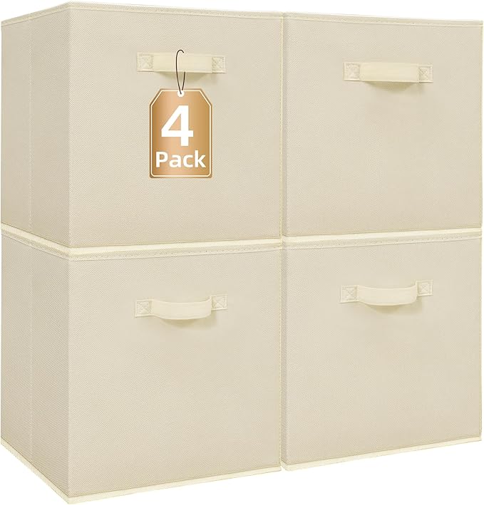 STORAGE MANIAC Storage Cubes, 13 Inch Collapsible Storage Bins with Handles, 4 Pack Fabric Foldable Bins for Organization, Du