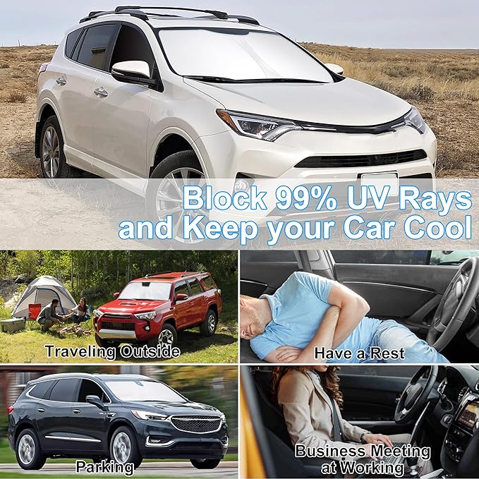 3PCS Car Window Shades Front Windshield Sun Shade Foldable Window Shade Custom Fit for 2013-2018 Toyota RAV4 Accessories Car Shades for Front Windows Anti-UV Rays Block Heat