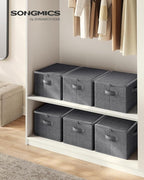 SONGMICS Foldable Storage Organizer Boxes, Set of 6 Storage Basket Bins with Lids, Handles, Clothes Organizer, 15.7 x 11.8 x 