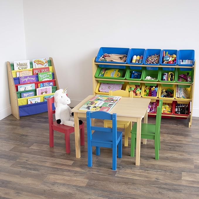 Humble Crew Extra-Large Toy Organizer with 20 Plastic Bins – Primary/Natural Storage Rack with 4-Tier Shelves, Anti-Tip Safet