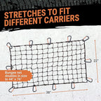 Grit Performance Cargo Net for Roof Rack - 22 x 38 Inch, Heavy-Duty, Mesh Square Bungee Netting with 12 Black Clips and Storage Bag - Holds Small and Large Loads