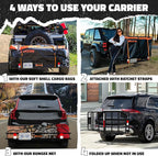 Mockins 60"x20"x6" Folding Luggage Rack for Car Hitch & 20 Cu Ft Waterproof Cargo Bag | 500 lbs Cap Steel Trailer Hitch Cargo Carrier for 2" Receivers w/License Plate Holder, Stabilizer, Net & Straps