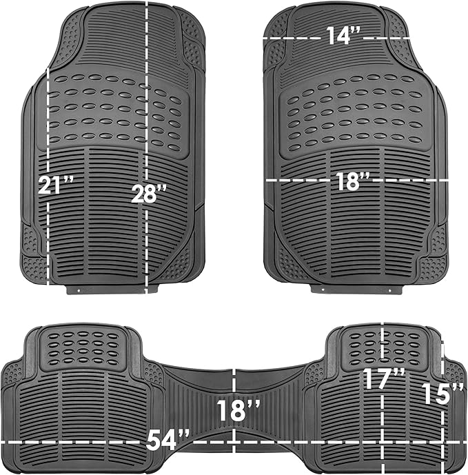 FH Group Climaproof™ Trimmable Non-Slip Vinyl Floor Mats Full Set - Universal Fit for Cars Trucks and SUVs (Gray) F11306 + F16400