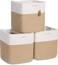 NaturalCozy Storage Cubes 11 Inch Cotton Rope Woven Baskets for Organizing, 3-Pack | Cube Storage Bin | Square Storage Basket