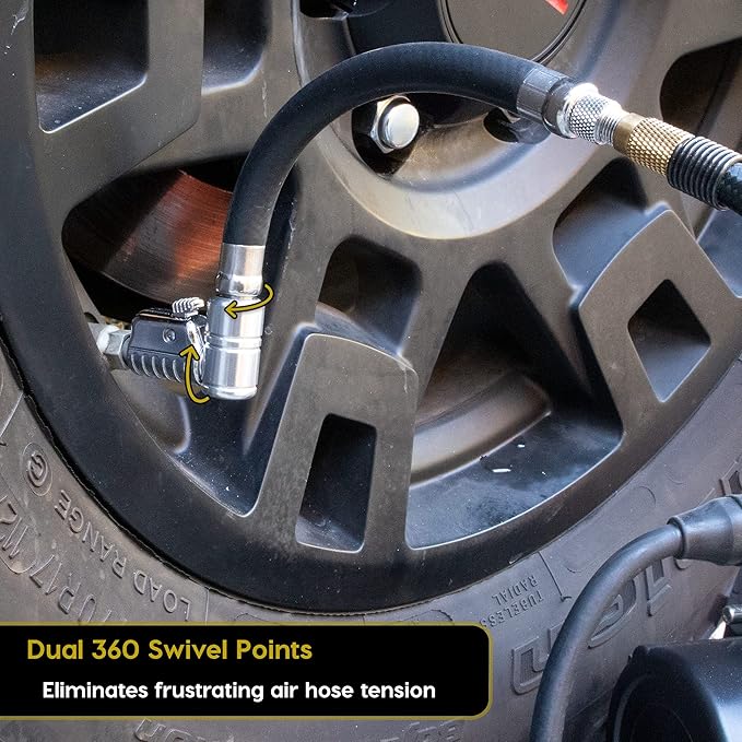 JACO Lightning L2X Quick-Connect Locking Tire Inflator Air Chuck Extension | Patented Lock-on Compressor Hose Attachment | 90 Degree Adapter (Open Flow)