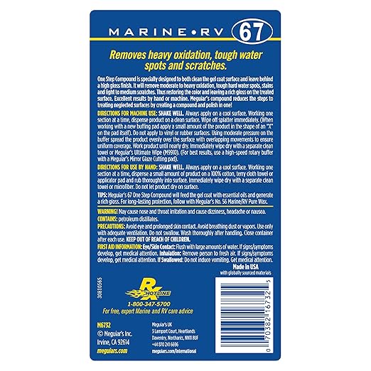 Meguiar’s Marine/RV One Step Compound, M6732, Removes Oxidation, Stains, Scratches, and Water Spots, Restores Color and Shine to Fiberglass Gel Coat Finishes, Christmas Gift Ideas for Car Dads, 32 Oz