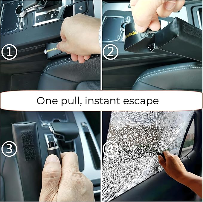 2026 New Car Seat Gap Filler with One-Pull Window Breaker & Seatbelt Cutter in Fixed Position, No More Searching in Emergencies, – Between Seats Blocker & Catcher to Prevent Drop, Universal Fit