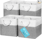 OrganiHaus 11x11 Cube Storage Bins 4 Pack, Foldable Cube Storage Organizer w/ Rope Handles, Collapsible Fabric Bins for Toys,