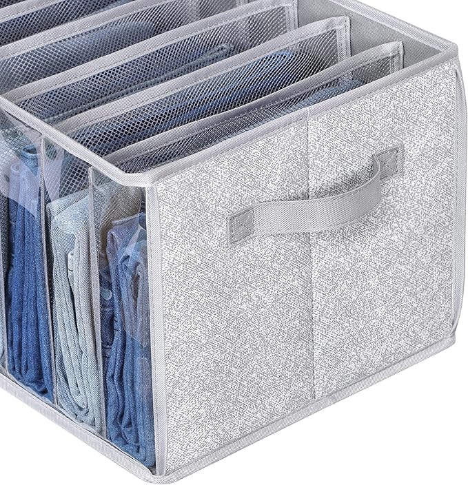 Zilink Upgraded Pants Organizer with Support Board Clear Jeans Organizer for Closet with 7 Grids Wardrobe Clothes Organizer f