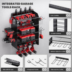 TRZZ Power Tool Organizer Wall Mount, 5-Layer Charging Station with 8 Outlets, 6 Drill Holders, 2 Side Pegboards, and Drill B