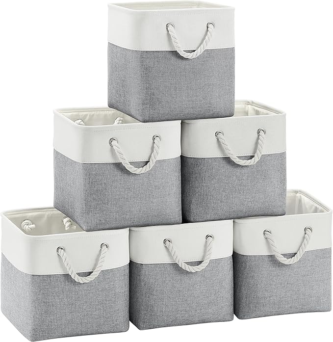 FinishingBo Fabric Cubes Storage Basket, 6 Pack 11x11 in with Handles Cube Storage Bins, for Shelves, Home, Office Organizers