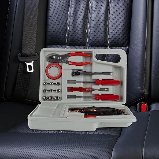 Roadside Emergency Car Kit - 30-Piece Road Trip Essentials Tool Set with Jumper Cables and Carrying Case for Car, Truck, or R