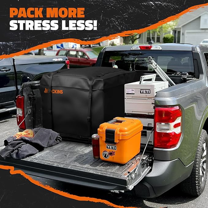 Mockins 30 CuFt Square Trailer Hitch Cargo Carrier Bag | 40"x40"x32" 500D PVC Weatherproof Cargo Bag for Hitch Carrier | Versatile Waterproof Truck Bed Storage Set w/Buckle Straps, Lock & Carry Bag