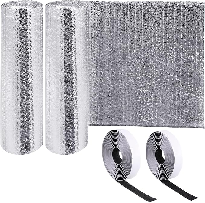 Frienda Rv Window Reflective Insulation Roll 16inch*10ft Double Aluminum Foil Heat Bubble Thermal Window Shade Door Cover Blackout for Garage Roof Travel Camper Skylight Shield